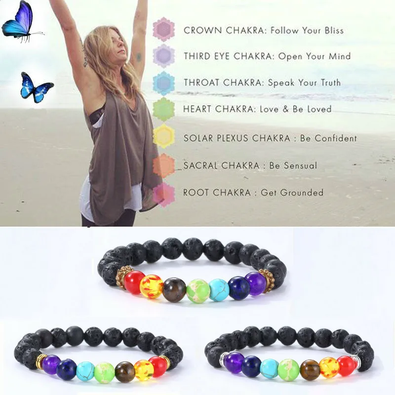 

New Arrival Hot Sale Energy Volcanic Stone Chakra Bracelet Jewelry 8mm Natural Stone Yoga Bracelet For Women Men