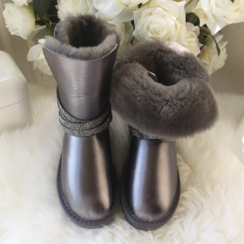 

2023 New Hot Sale Fashion Genuine Sheepskin Leather Snow Boots Natural Fur Winter Boots Waterproof Warm Thick Wool Boots Women