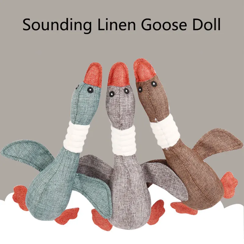 

Sounding Linen Wild Goose Doll Cartoon Dog Stuffed Toy Natural Fabric Plush Products Bite Resistance Interactive Chewing Pet Toy