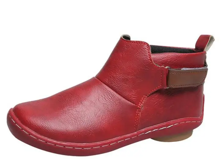 hasp red Женские ботильоны с поддержкой стопы; однотонные кожаные ботинки без застежки; женские зимние полусапожки с боковой молнией; винтажная повседневная женская обувь - Цвет: hasp red