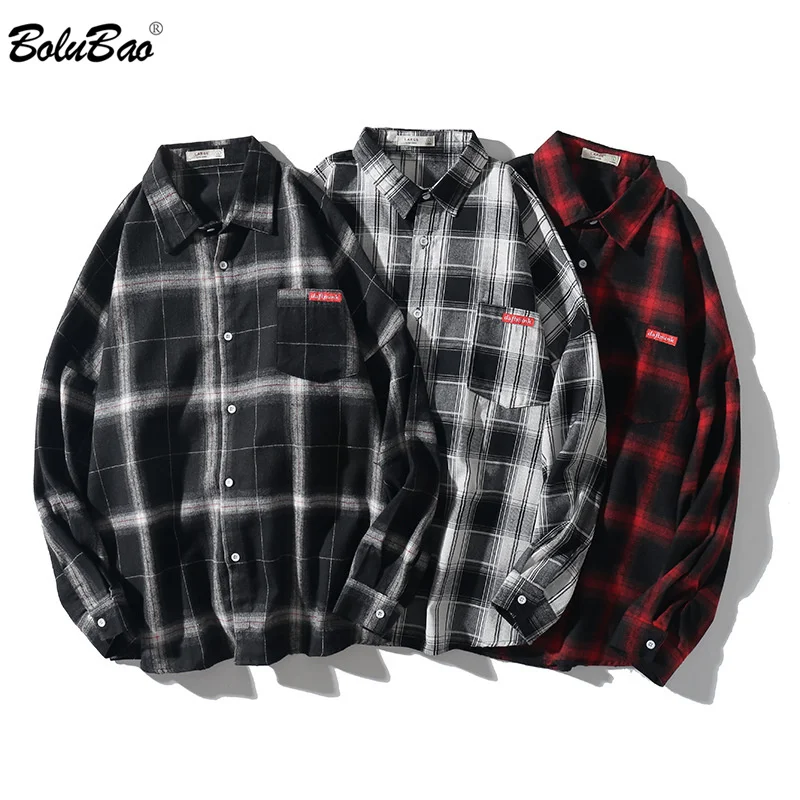 Goedkoop BOLUBAO Fashion Brand Mannen Casual Shirt Lente Herfst Mannen Harajuku Stijl Wilde Plaid Shirt Jas Lange Mouwen Man