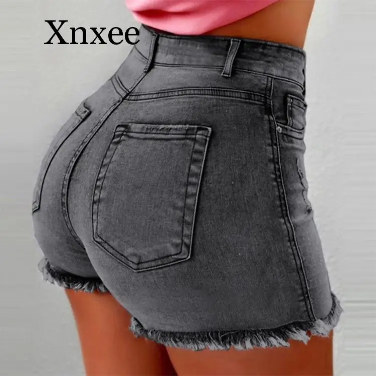 

summer bottom short denim shorts jeans blue black gray hight waist women's jeans shorts with fringed holes and high waist hot