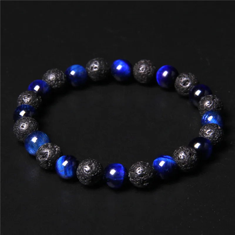 Black Lava Healing Balance Beads Reiki Buddha Prayer Natural Tiger Eye Stone Bracelet