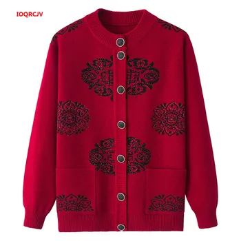 

Middle-aged Women Sweater Knitted Cardigan Fashion Casual Plus Size 4XL Sweater Jacket Autumn Winter Grandma Cardigans Coat 1103