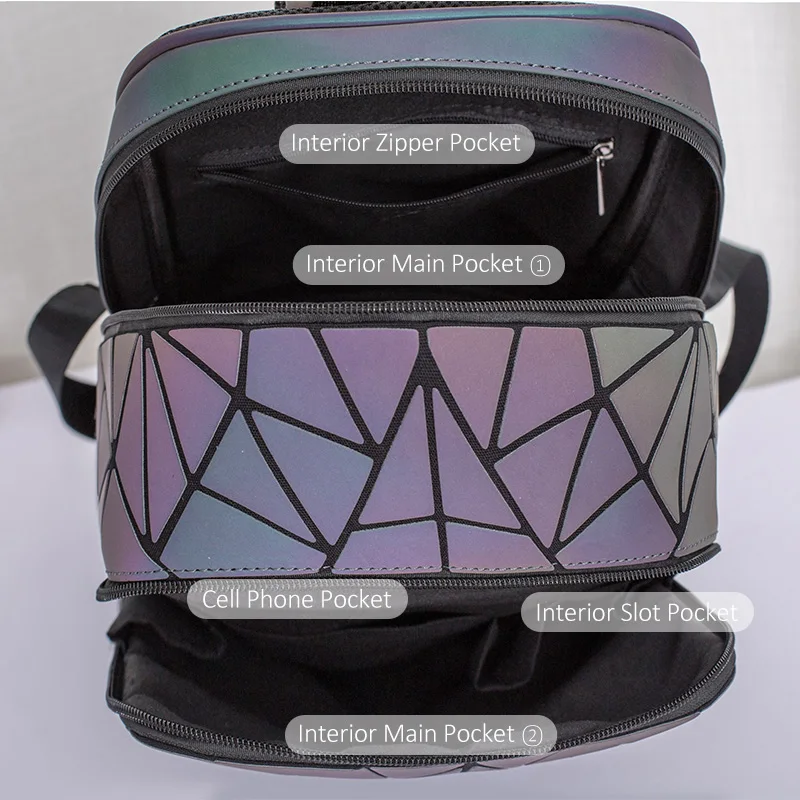 LOVEVOOK backpack for women school bags for teenagers girls bag pack foldable geometric luminous backpack holographic refretion