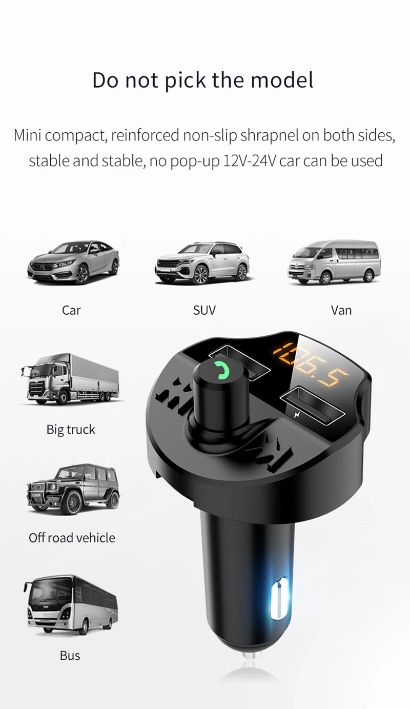 Автомобильный комплект, Bluetooth 5,0, fm-передатчик, двойной USB, быстрое зарядное устройство, lcd, беспроводной, Bluetooth, громкая связь, музыка, аудио приемник, авто MP3 плеер
