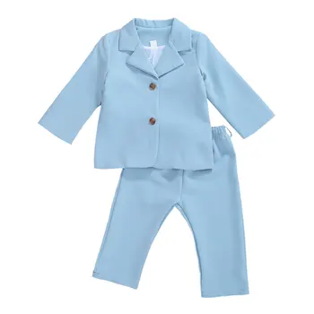 

Infant Baby Girls 2T-7T Autumn Clothes Sets Solid Long Sleeve Single Breasted Blazer Tops+Long Pants Outfit Set