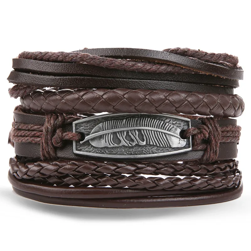 Модный металлический кожаный браслет мужские и женские ювелирные изделия винтажные Многослойные плетеные браслеты ручной работы браслет в стиле бохо - Окраска металла: A 12