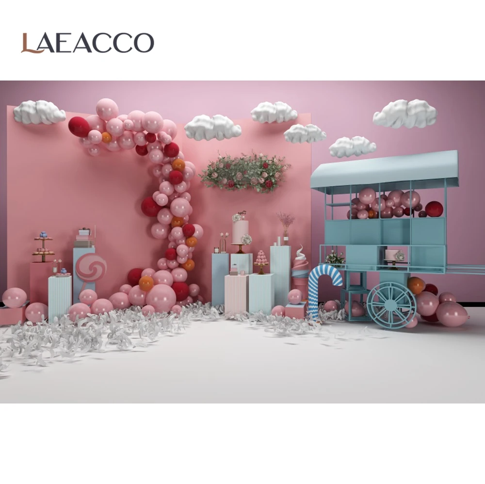 Виниловый фон Laeacco розовые конфеты бара леденцы воздушные шары облако стенд
