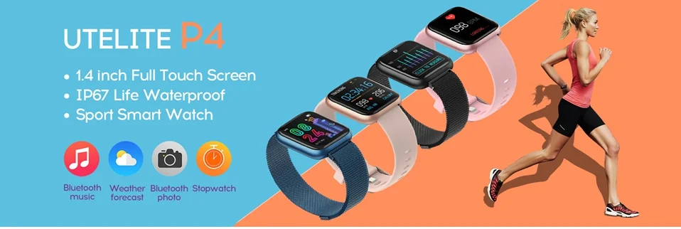 UTELITE P4 для женщин и мужчин Смарт-часы с ЧПУ металл мониторинг сердечного ритма IP67 Водонепроницаемый Спорт фитнес трекер часы для Apple Xiaomi