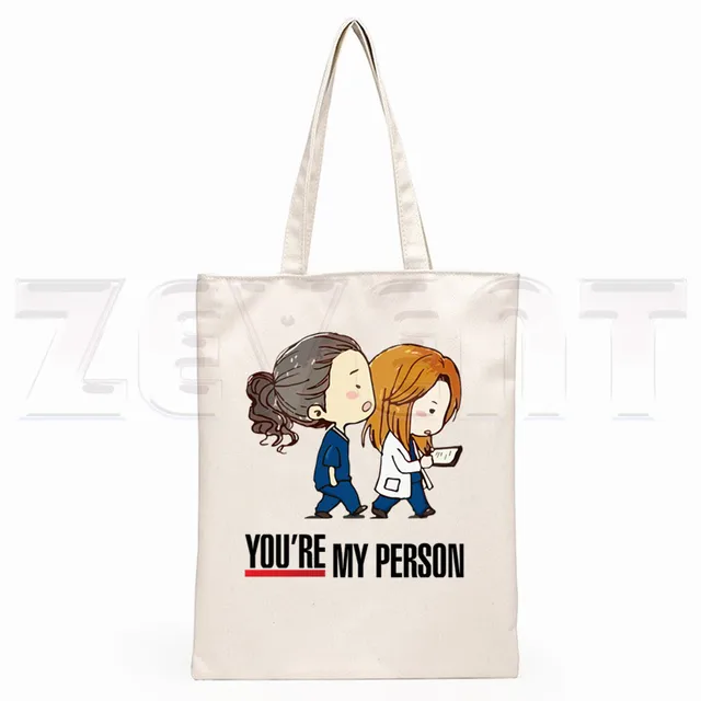 Greys Anatomy You're My Person Ullzang Hip Hop Hipster Cartoon Print Shopping Bags Girls Fashion Casual Pacakge Hand Bag I
