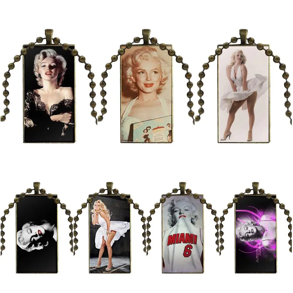 Marilin Monroe And Miami For Women Men Glass Cabochon Pendant Necklace Rectangle Fashion | Украшения и аксессуары