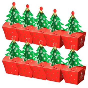 

Behogar 10pcs Cute Christmas Tree Paper Box Fruit Candy Treat Goodie Party Favors Bag Boxes for Xmas Festival Party Gifts