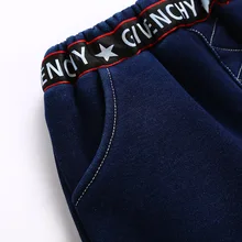 Осенне-зимние новые стильные потертые и плотные золотистые флисовые джинсы Лидер продаж, детские ковбойские брюки в Корейском стиле