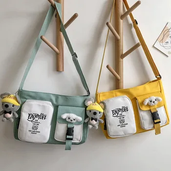 

HIFAR Canvas Diagonal Cross Bag Youth Fashion Casual Version Ladies Large Capacity Shoulder Bag Solid Color Women Messenger Bags