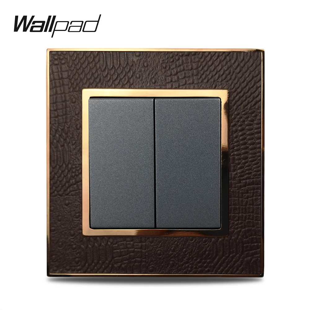 

Wallpad L1 Gold Metal Panel 2 Gang Wall Light Rocker Switch 1 Way 2 Way Intermediate Momentary Leather Panel