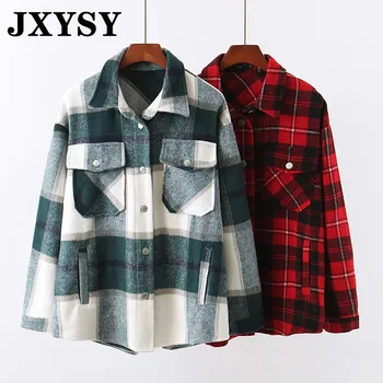 

JXYSY Women Jacket 2019 England Style Vintage Flannel Warm Plaid Woolen Coat Women Casaco Feminino Jaqueta Feminina Jacket Coat