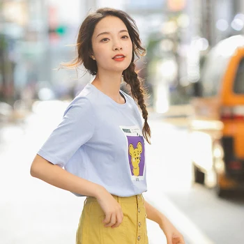 

INMAN 2020 Spring New Arrival Literary Cotton Loose Funnr Animal Printed Fashion All-match Short Sleeve T-shirt
