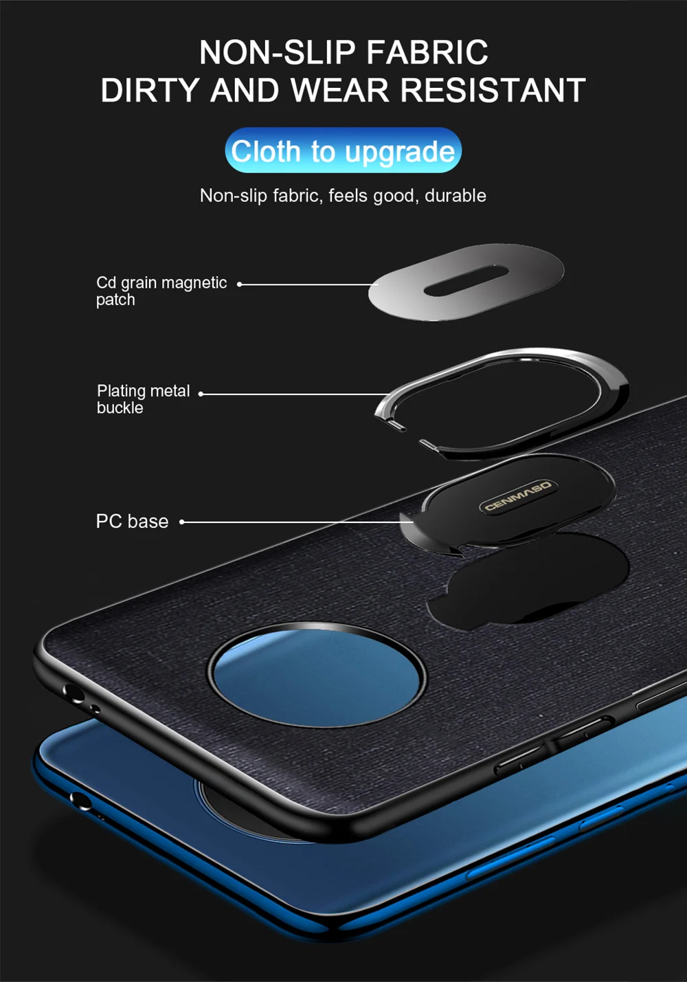 Cenmaso для Oneplus 7T задний чехол противоударный чехол для Oneplus 7T One Plus 7T Pro магнитный автомобильный держатель кольцо ткань текстура полный Чехол