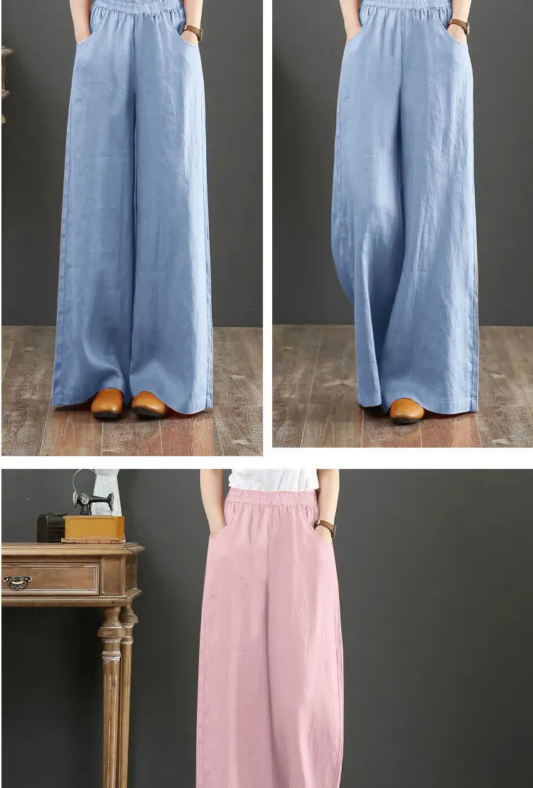 Oversize Cotton Linen Wide Leg Pants Orange White Black High Waist Summer Ankle Length Pants For Women black pants