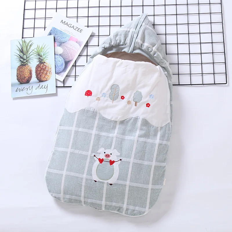 Осенне-зимний хлопковый спальный мешок для младенцев, конверт для новорожденных, детское постельное белье, спальный мешок с рисунком, детское одеяло для пеленания - Цвет: Gray green-thicken