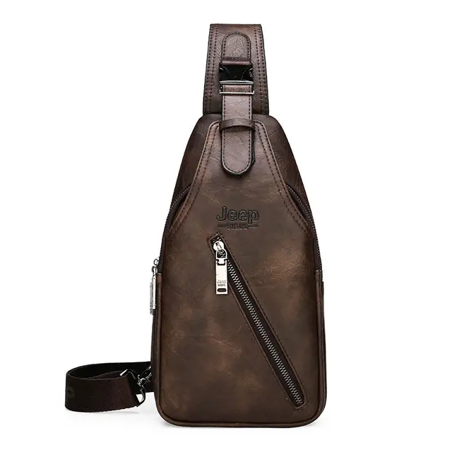 JEEPBULUO BRAND Chest Bag Men Sling crossbody bag Man's Crossbody Bag Split Leather High Quality For Man 596-Brown