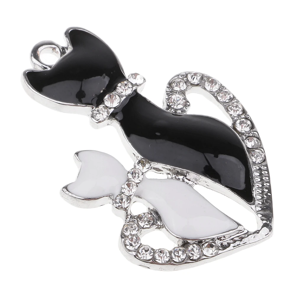 3pcs Rhinestone Enamel Charms for Jewelry Making silver color Tone Metal Love Heart Cat Pendant DIY Necklace Bracelet Accessories