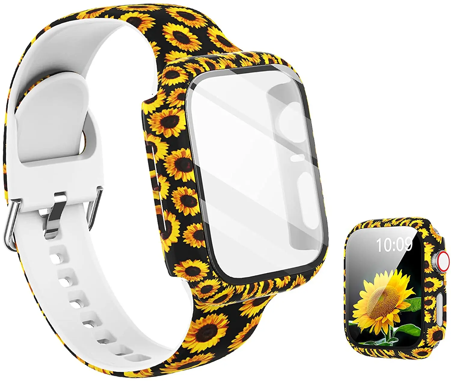Silicone Strap+Cover for Apple Watch Bands 44mm 40mm 42mm 38mm Screen Protector, Glass+Silicone Wristband Strap for iwatch 2 in1 Silicone Strap+Cover for Apple Watch Bands 44mm 40mm 42mm 38mm Screen Protector, Glass+Silicone Wristband Strap for iwatch 2 in1