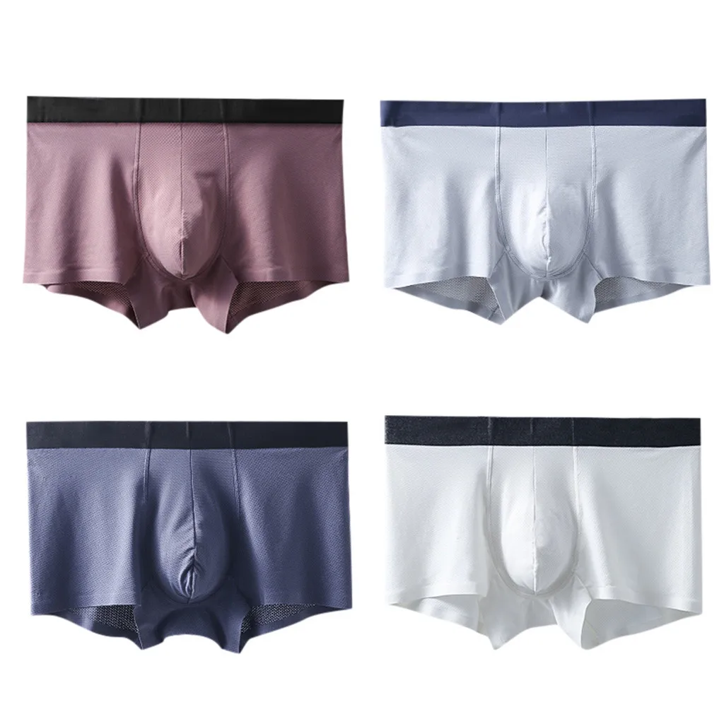 4PC Sexy Gay cueca Siamese Boxers Mens Underwear Homme Cuecas Calzoncillos Transparent Slip Homme male boxer Homme New