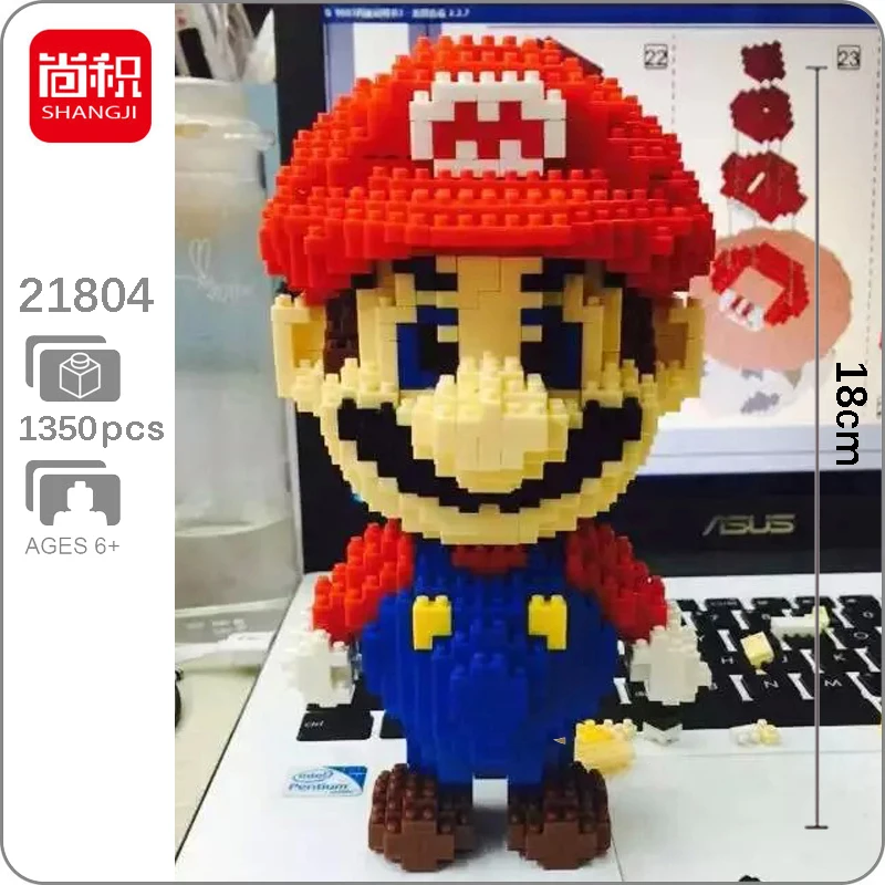 Günstig Shangji 21804 Video Spiel Super Mario Rot 3D Modell 1350 stücke DIY Diamant Mini Kleine Blöcke Ziegel Gebäude Spielzeug für kinder keine Box