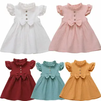

Toddler Baby Girl Ruffles Dress Summer Short Sleeve Cotton Linen Dress