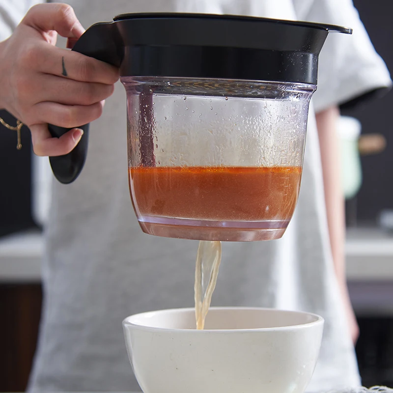 Fat Separator with Bottom Release, Strainer Filter, Soup residue, Oil Separator, Oil Can, Creative Kitchen Tool, 1000ml