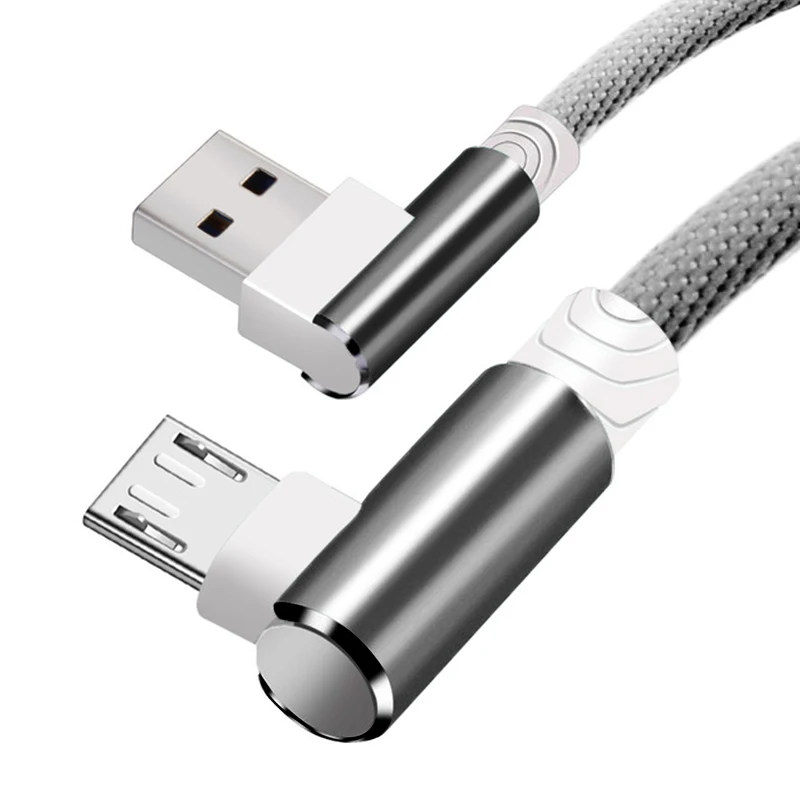Micro USB кабель 90 градусов игровой 2.4A быстрой зарядки синхронизации данных провода мобильного телефона универсальный для samsung Galaxy note s6 s7 - Цвет: Gery