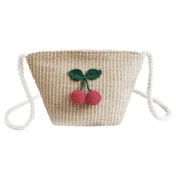 

Straw Woman Bag with Cherry Shoulder bags Beach Girls Small Messenger Rattan Bags Shoulder Wicker Bags