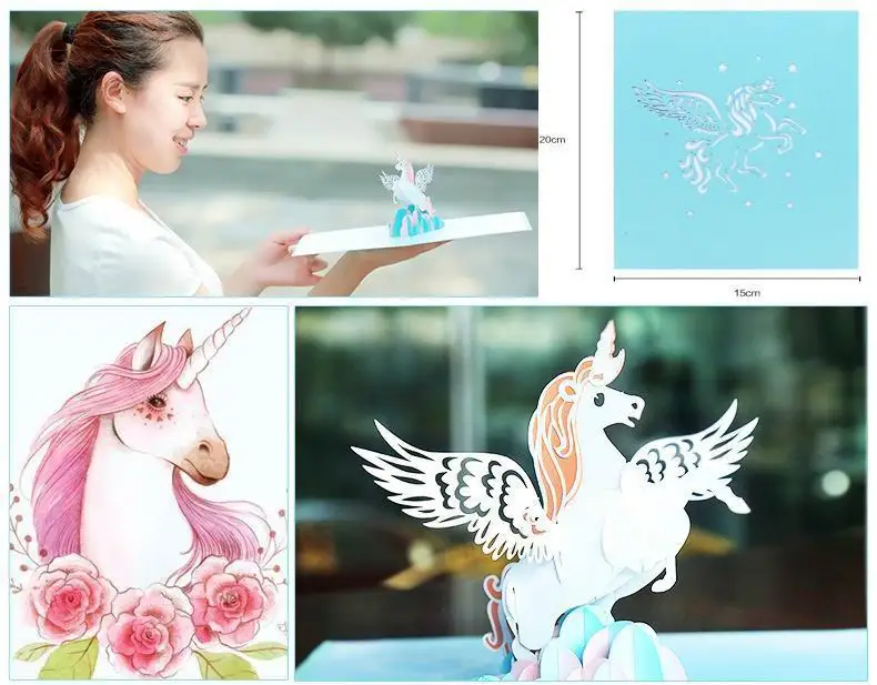 Unicorn 3D Новогодняя Рождественская открытка, праздничные вечерние открытки на день благодарения, открытка на Рождество, открытка на Рождество, подарок - Цвет: Unicorn