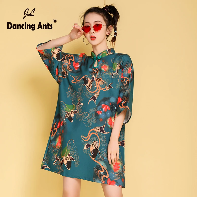 Китайское Элегантное летнее платье Cheongsam с рукавом три четверти и воротником
