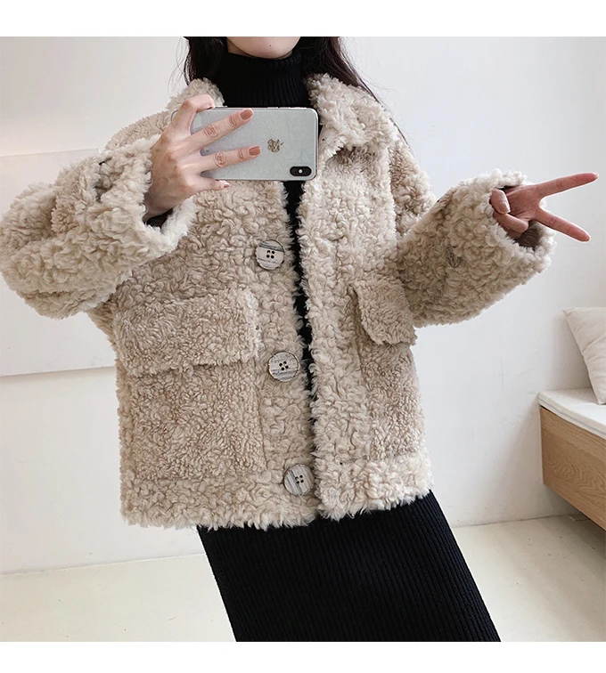 tcyeek Sheep Shearling Real Fur Coat Winter Jacket Women Wool Coats and Jackets Women Clothes Korean Long Jacket W2135
