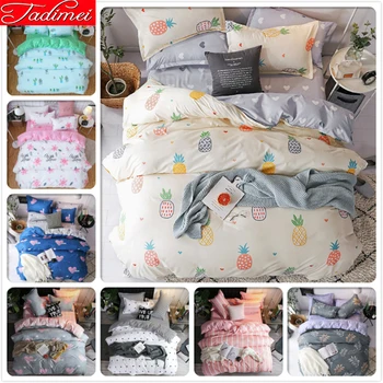 

New Fashion 3/4 pcs Bedding Set Adult Kids Soft Cotton Bed Linen Single Full Queen King Big Size Duvet Cover Bedspreads 150x200