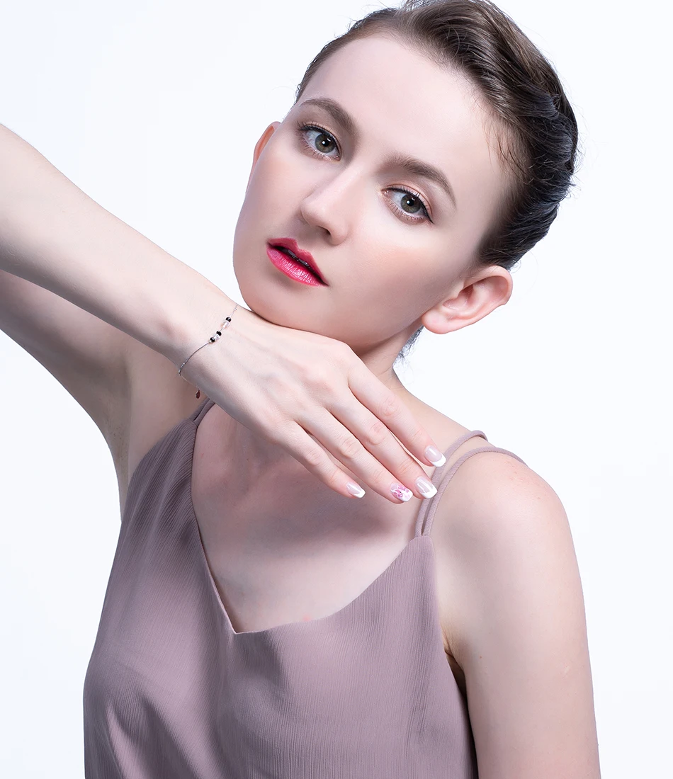 ORSA JEWELS 925 пробы Серебряный Регулируемый браслет с AAAA черный и белый шпинель Шарм коробка браслет Женские Простые Ювелирные изделия SB60