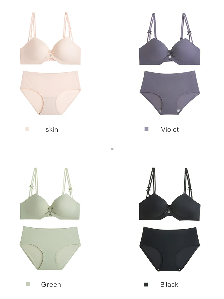 Roseheart новые женские модные однотонные зеленые фиолетовые сексуальные нижнее белье ремни с бантом хлопковые трусики беспроводные комплекты бюстгальтеров цельные бюстгальтеры