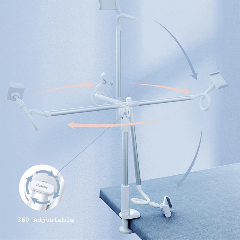 2 Section Arms Lazy Mobile Phone Holder Foldable 360 Rotatable Tableside Bedside Bracket for Phone Stand Holder