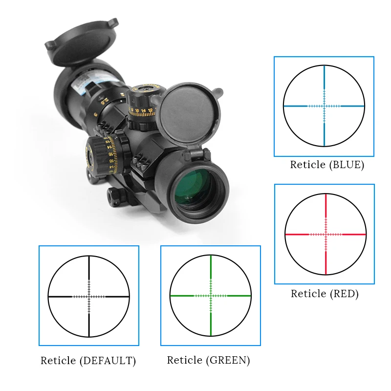 Прицел снайперской винтовки Воздушный пистолет 1-4x28 Охота ak 47 тактический прицел синий зеленый подсвеченный красным прицел