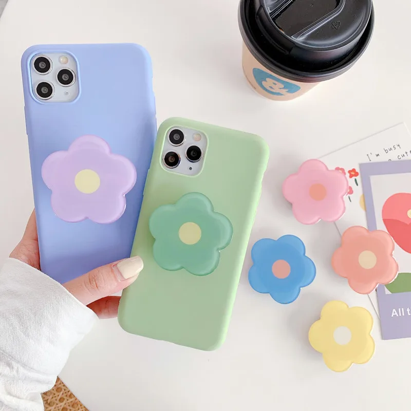 6 Pieces Flower Phone Back Grips Colorful Flower Finger Phone Stand Foldable Finger Holder Cute Cellphone Grip for Most Smartphones and Tablets 6 Colors