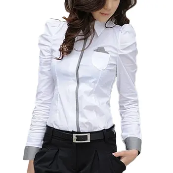 

2020 New Fashion Elegant Women Office Lady Formal Button Down Blusas Shirt Long Sleeve White Tops Blouse 2019