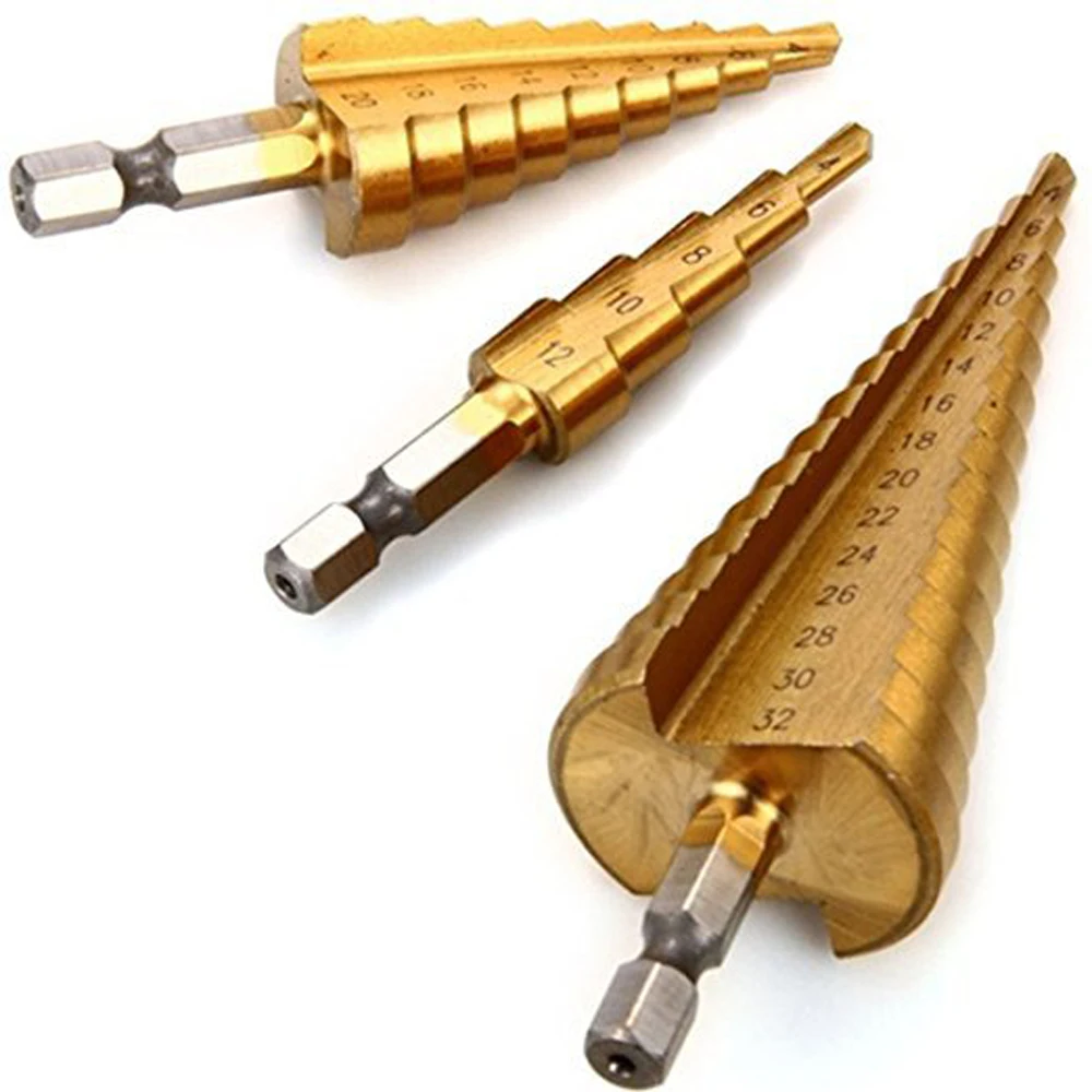 Hss step drill bit cone hole cutter Taper metric 4-32mm Step Cone Cutt Woodworking Wood Metal Drill Bit