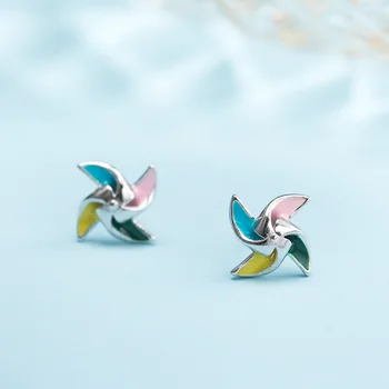 

Acecare simple small earrings female s925 silver small fresh sweet earrings windmill decoration