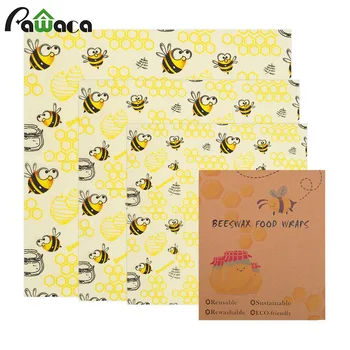 

3pcs 3 Size Reusable Beeswax Food Wraps Eco Friendly Organic Cartoon Beeswax Wrap Food Fresh Bag Cloth Stretch Lid Cover Sealer