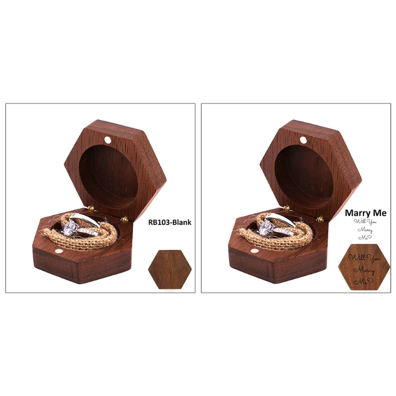 

Black Walnut Hexagon Personalized Rustic Wedding Wood Ring Box Holder Wedding Ring Bearer Jewelry Box for Wedding Gift