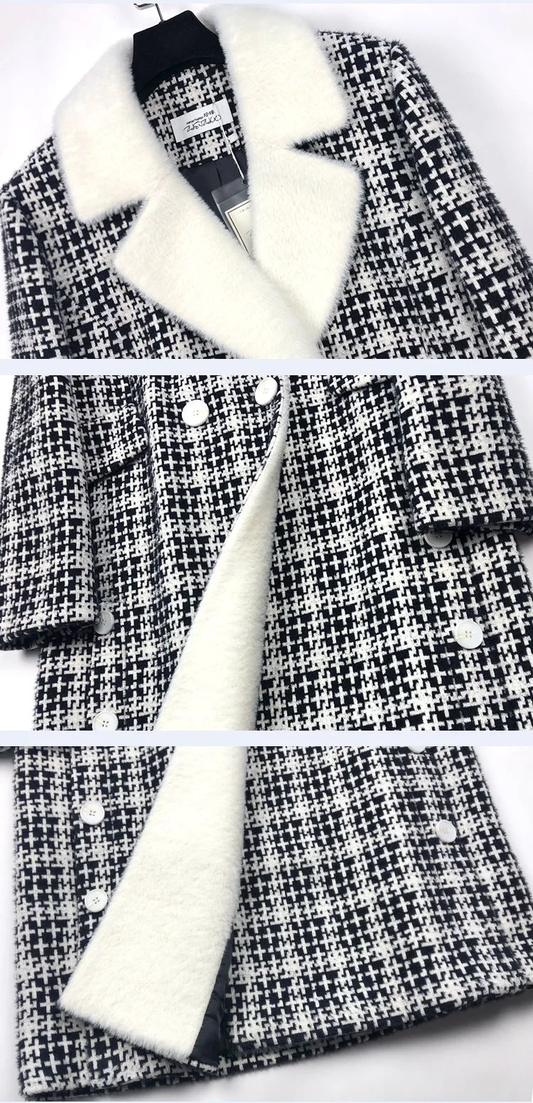 UHYTGF, Женское шерстяное пальто, зимнее, 5XL, плюс размер, женское кашемировое пальто, модное, Европейское, Женское пальто, золотое, бархатное, шерстяное пальто, X682