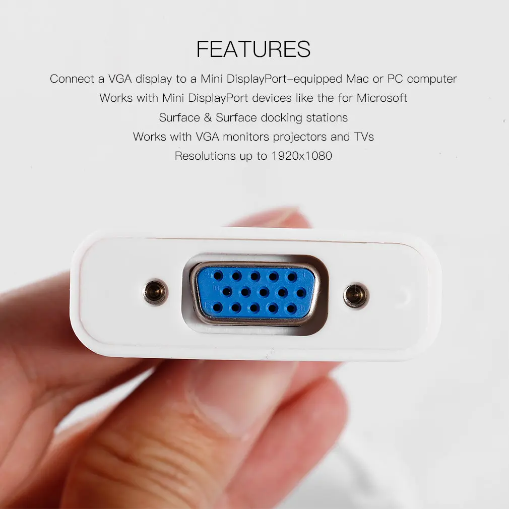 LESHP 1080P Mini Display Port to VGA Male to Female Video Adapter Converter White For VGA Monitors Projectors and TVs